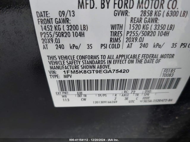 Ford EXPLORER SPORT 2014 1FM5K8GT9EGA75420 Image 9