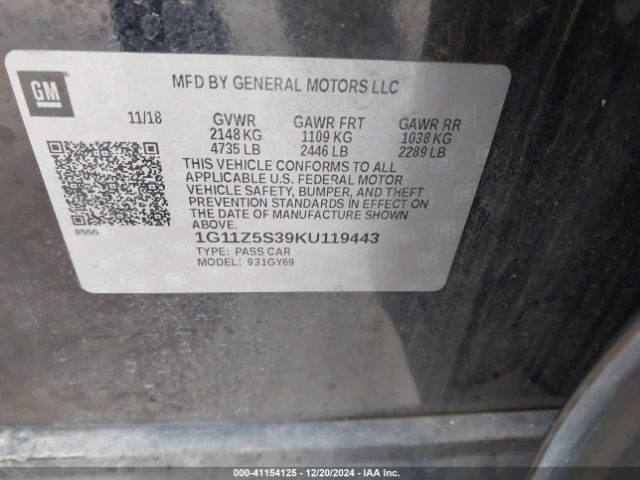 1G11Z5S39KU119443 Chevrolet IMPALA LT