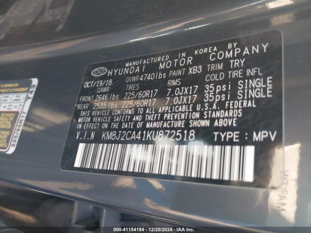 KM8J2CA41KU872518 Hyundai TUCSON SE
