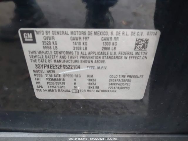 3GYFNEE32FS522104 Cadillac Srx Luxury Collection