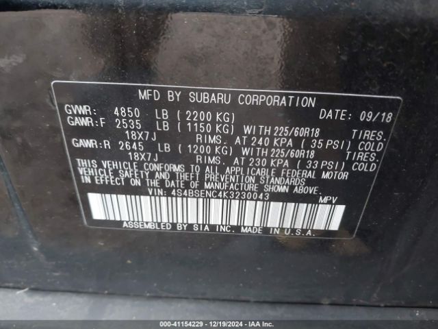 4S4BSENC4K3230043 Subaru Outback 3.6r Limited
