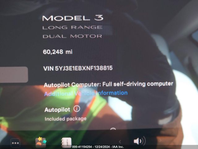 5YJ3E1EBXNF138815 Tesla Model 3 Long Range Dual Motor All-wheel Drive