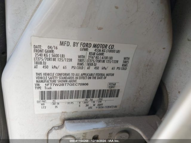 1FT7W2BT7GEC70906 Ford F-250 Xlt