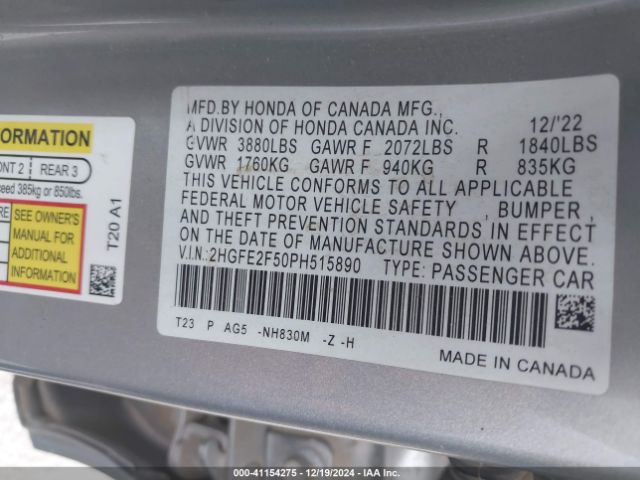 2HGFE2F50PH515890 Honda Civic Sport