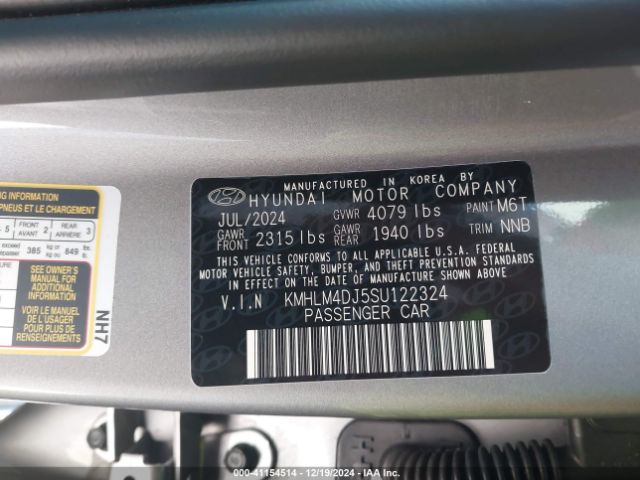 KMHLM4DJ5SU122324 Hyundai Elantra Hybrid Blue
