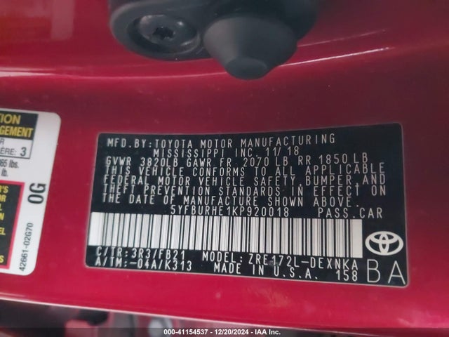 Toyota COROLLA LE 2019 5YFBURHE1KP920018 Image 9