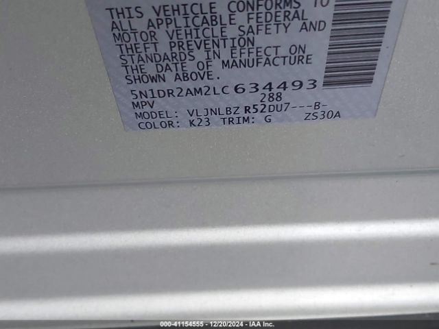 5N1DR2AM2LC634493 Nissan Pathfinder S 4wd