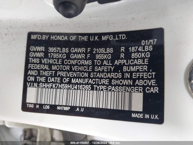 Honda CIVIC EX 2017 SHHFK7H59HU416265 Image 9