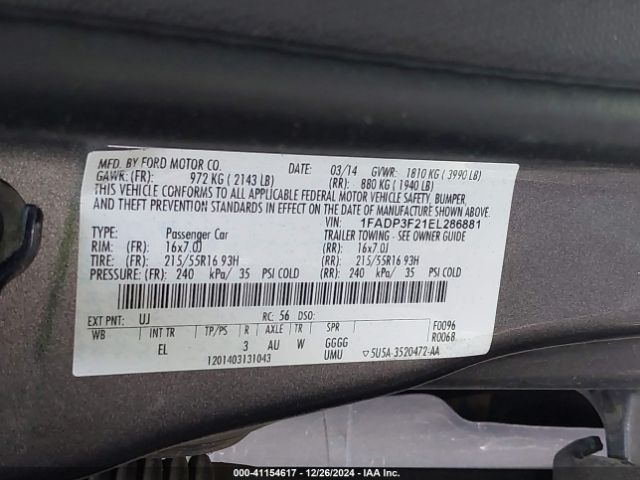 1FADP3F21EL286881 Ford FOCUS SE
