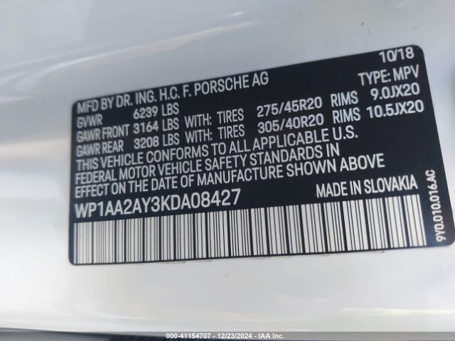2019 PORSCHE CAYENNE WP1AA2AY3KDA08427 Photo 8
