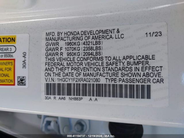 1HGCY1F2XRA021080 Honda ACCORD LX