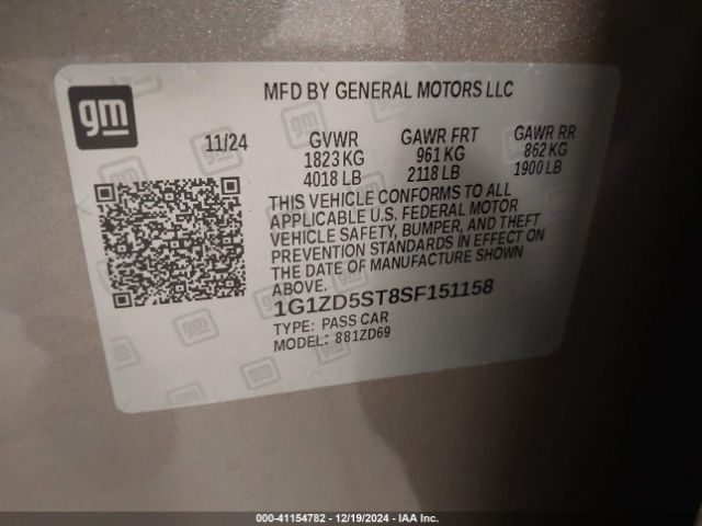 1G1ZD5ST8SF151158 Chevrolet Malibu Fwd 1lt
