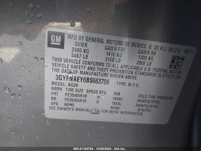 2011 CADILLAC SRX 3GYFNAEY6BS663756 Photo 8