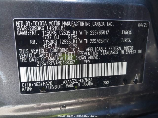 2T3W1RFV4MC138397 Toyota Rav4 Xle