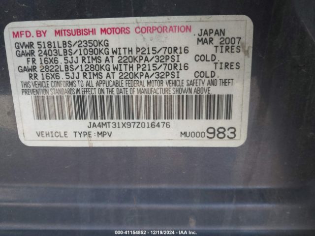 2007 MITSUBISHI OUTLANDER JA4MT31X97Z016476 Photo 8
