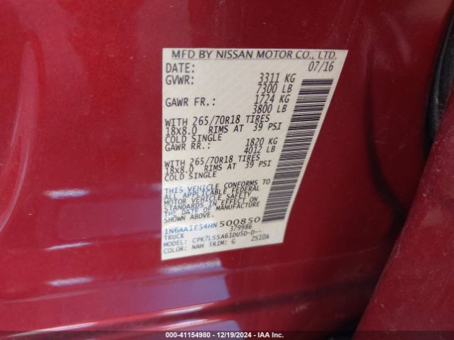 1N6AA1E54HN500850 Nissan TITAN SV