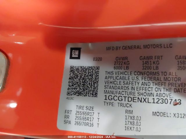 1GCGTDENXL1230743 Chevrolet Colorado 4wd  Short Box Z71