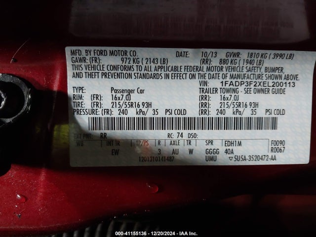 Ford FOCUS SE 2014 1FADP3F2XEL200113 Image 9