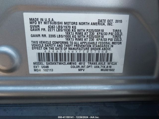 4A4AR3AWXFE057860 Mitsubishi Outlander Sport Es