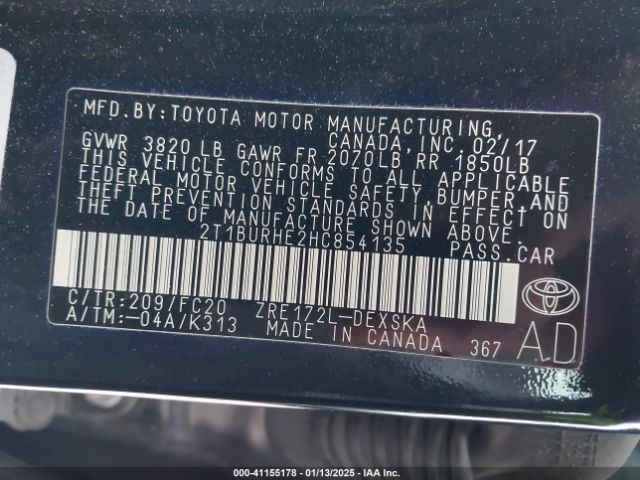 2T1BURHE2HC854135 Toyota COROLLA SE