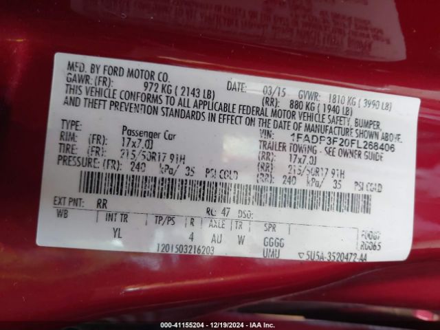 1FADP3F20FL268406 Ford FOCUS SE