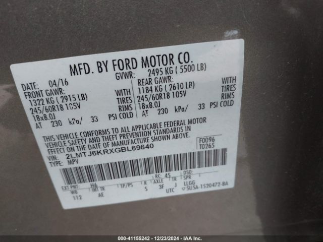 2LMTJ6KRXGBL69840 Lincoln Mkx Select