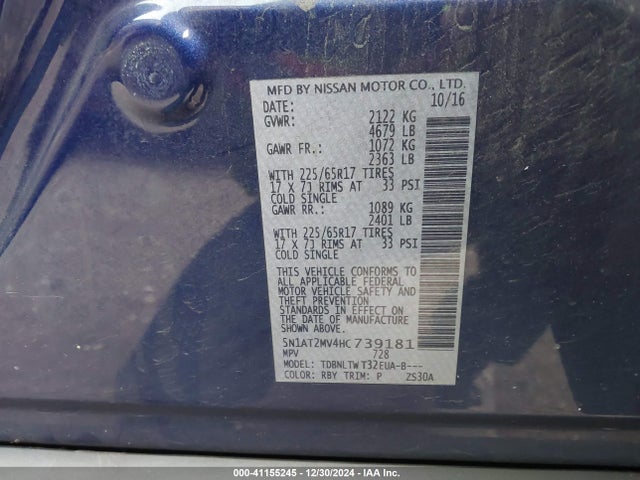 Nissan ROGUE SV 2017 5N1AT2MV4HC739181 Image 9