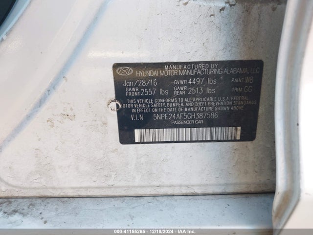 Hyundai SONATA SE 2016 5NPE24AF5GH387586 Image 9