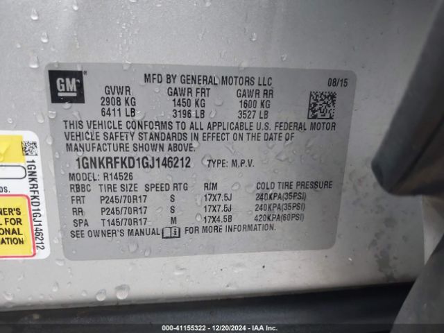 1GNKRFKD1GJ146212 Chevrolet Traverse Ls