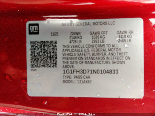 Chevrolet CAMARO SS 2022 1G1FH3D71N0104833 Image 9