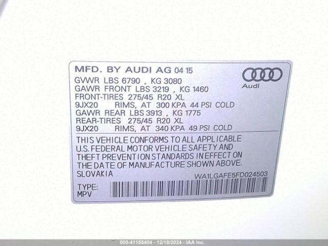 WA1LGAFE5FD024503 Audi Q7 3.0t Premium