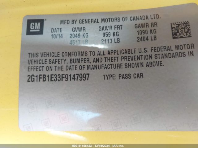 2G1FB1E33F9147997 Chevrolet Camaro 2ls