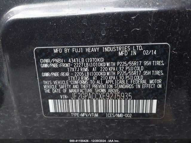 JF2GPACCXE9275935 Subaru Xv Crosstrek 2.0i Premium
