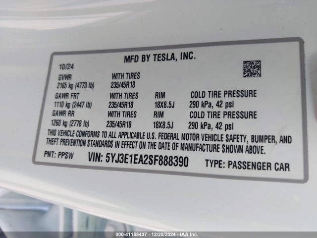2025 TESLA MODEL 3 5YJ3E1EA2SF888390 Photo 8
