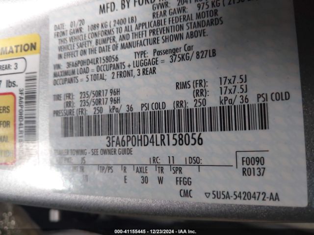 3FA6P0HD4LR158056 Ford FUSION SE