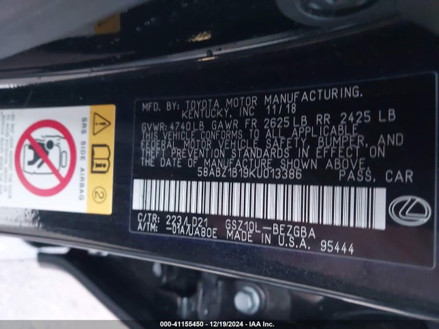 58ABZ1B19KU013386 Lexus ES 350