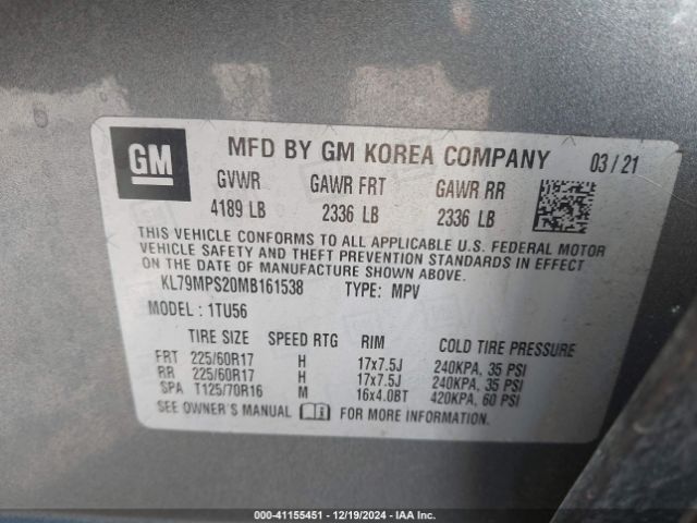 KL79MPS20MB161538 Chevrolet Trailblazer Fwd Lt