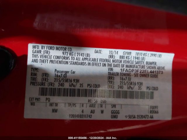 1FADP3F22EL441373 Ford FOCUS SE