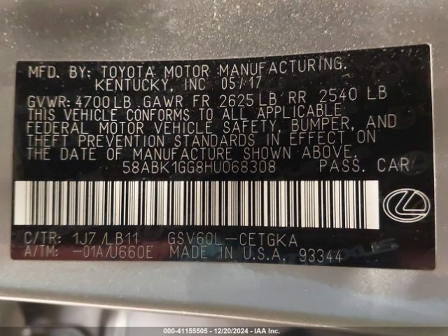 58ABK1GG8HU068308 Lexus ES 350