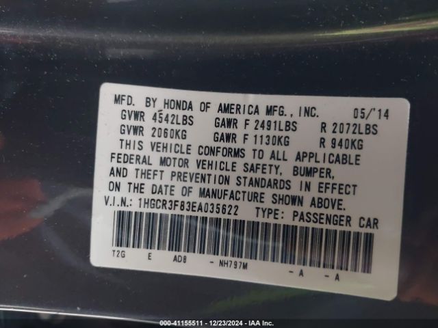 1HGCR3F83EA035622 Honda Accord Ex-l V-6