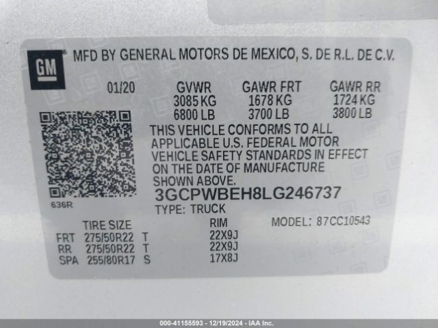 3GCPWBEH8LG246737 Chevrolet Silverado 1500 2wd  Short Bed Custom