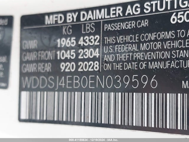 Aukcja sprzedaży 2014 Mercedes-benz Cla 250, vin: WDDSJ4EB0EN039596, numer aukcji: 41155634