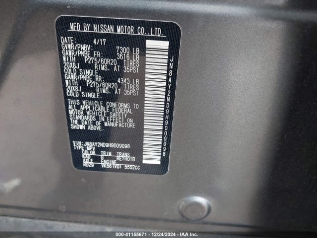 JN8AY2ND9H9009098 Nissan Armada Sl