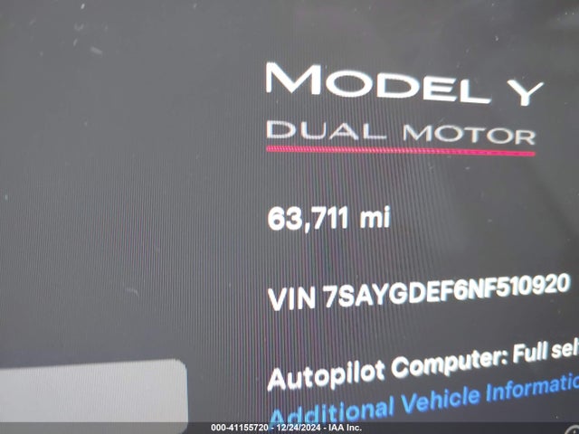 2022 TESLA MODEL Y 7SAYGDEF6NF510920 Photo 6