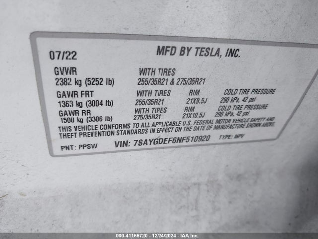 2022 TESLA MODEL Y 7SAYGDEF6NF510920 Photo 8