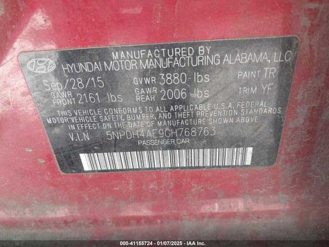 5NPDH4AE9GH768763 Hyundai ELANTRA SE