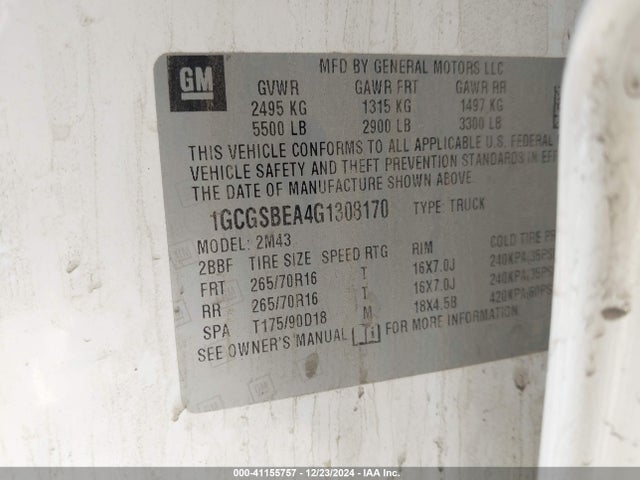 Chevrolet Colorado Wt 2016 1GCGSBEA4G1308170 Image 9