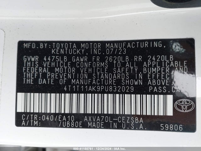 4T1T11AK9PU832029 Toyota CAMRY SE