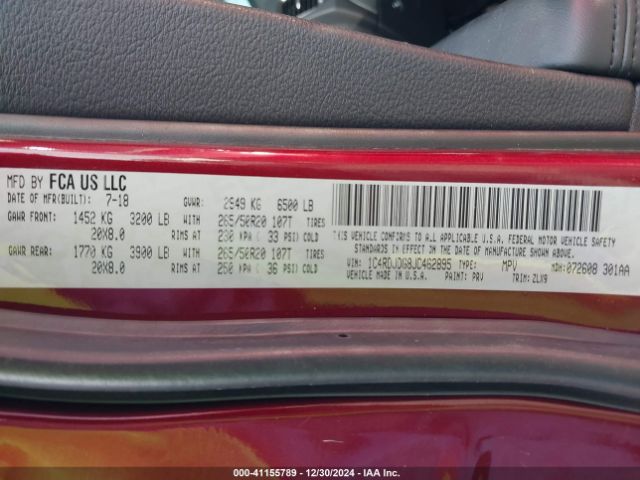 1C4RDJDG8JC462895 Dodge Durango Gt Awd
