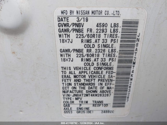 JN8AT2MT4KW263267 Nissan ROGUE SV
